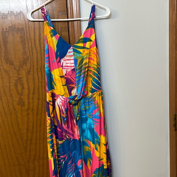 LANE BRYANT UEC Size 14/16 Sleeveless Tropical Print Midi Dress Pink Blue yellow - Picture 4 of 16